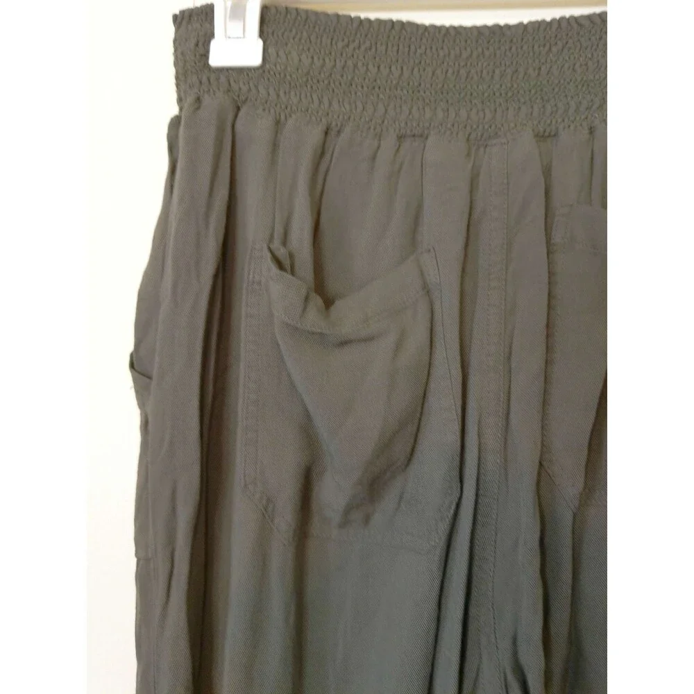 Ci Sono Womens Khaki Wide Leg 100% Rayon Pants Boho Coastal Smocked Waist Sz L - Picture 9 of 10